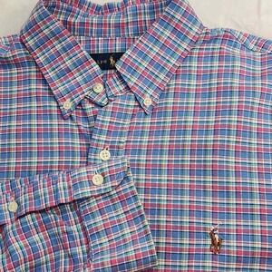 Ralph‎ Lauren Men's Large Long Sleeve Button Down Shirt Pastel Plaid Easter Pink